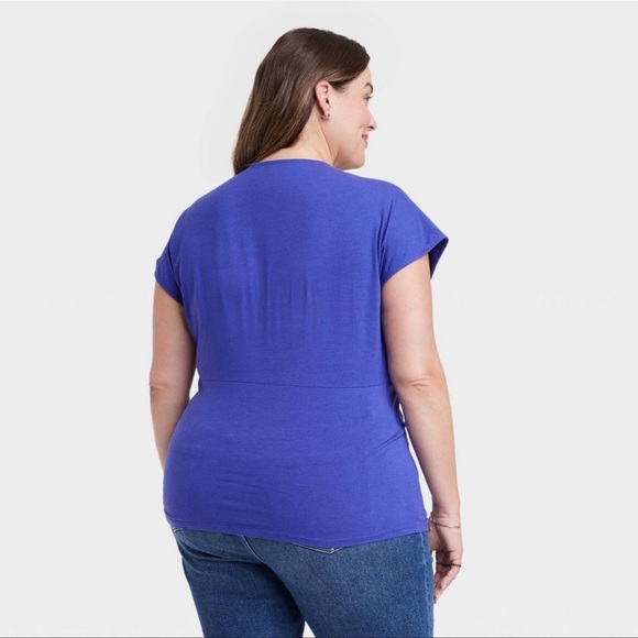 2/$20   Ava & Viv Short Sleeve V-Neck Front Twist T-Shirt - Blue - Picture 2 of 5